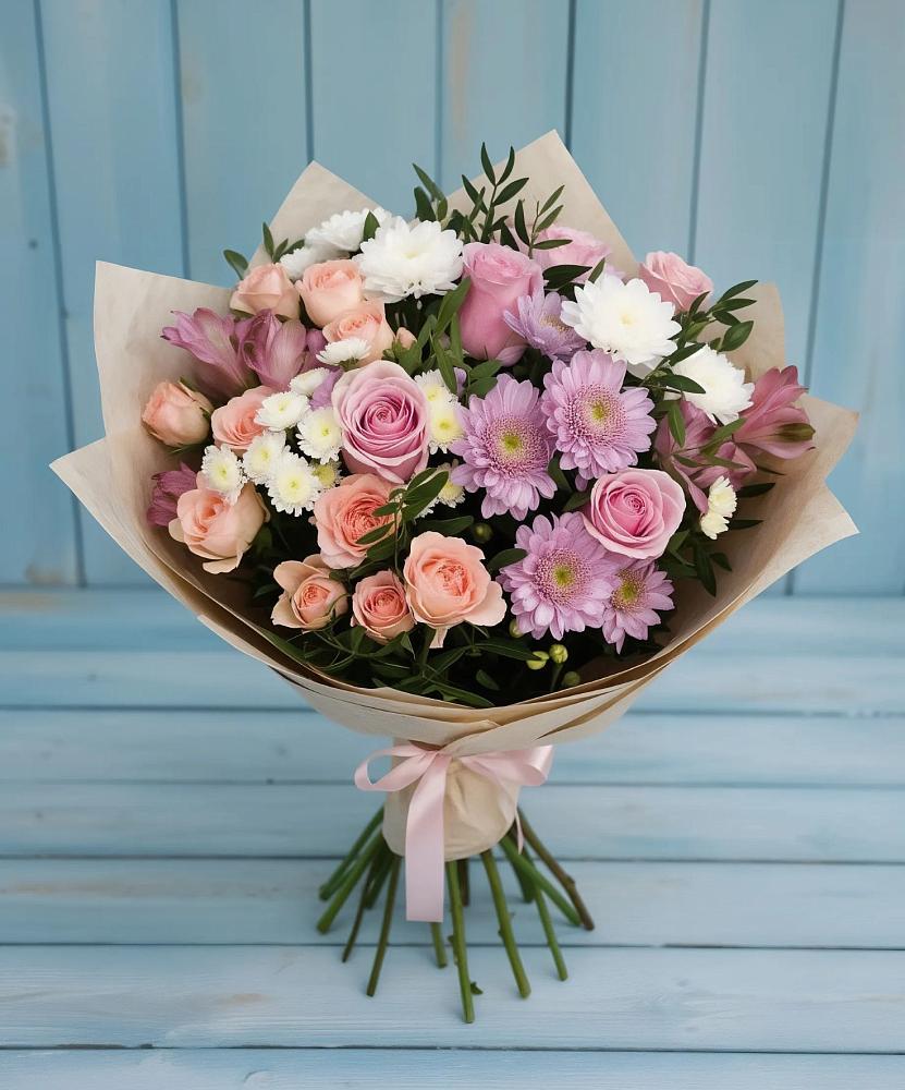 Букет цветов из: Хризантемы, Розы и Альстромерии в Забайкальске
