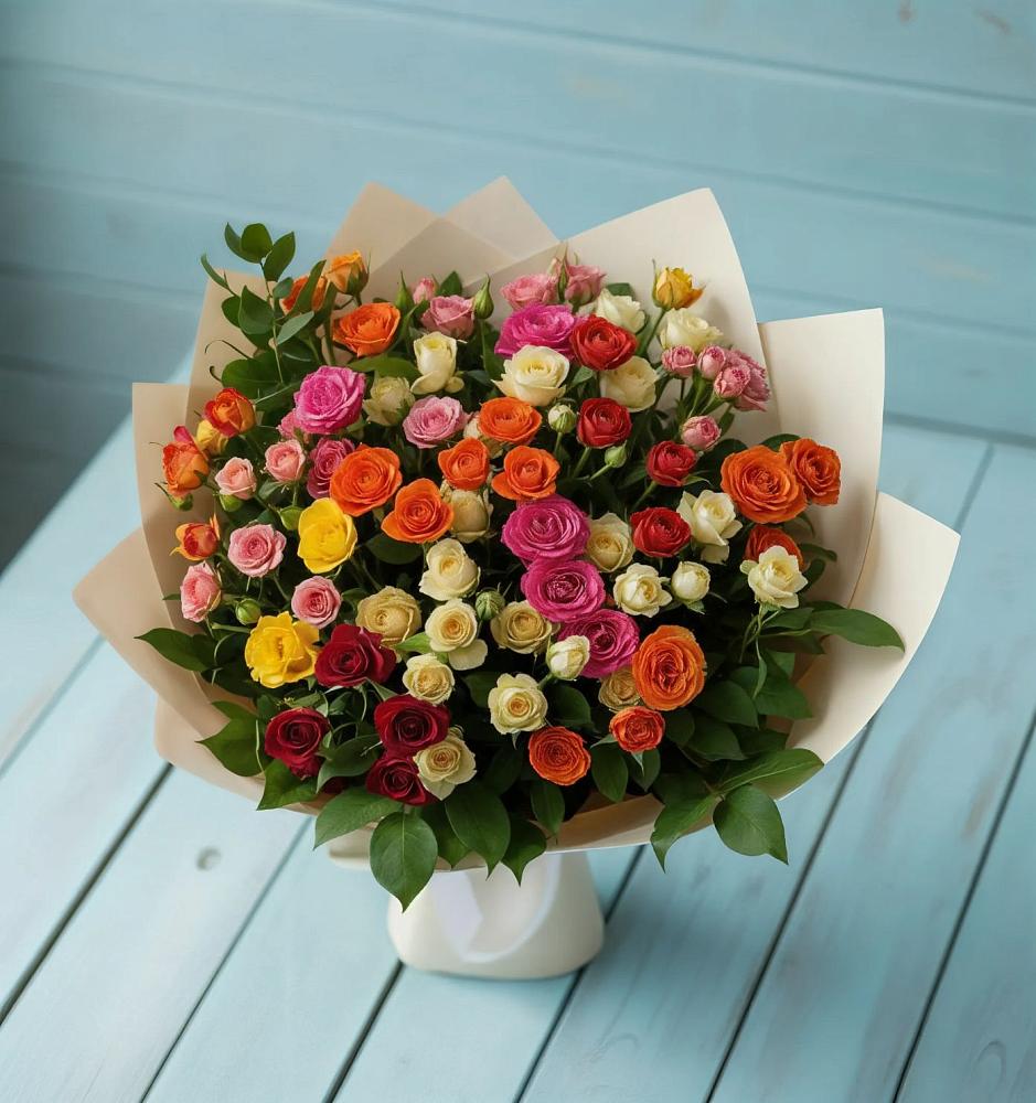 Букет Микс из разноцветных кустовых роз в Забайкальске