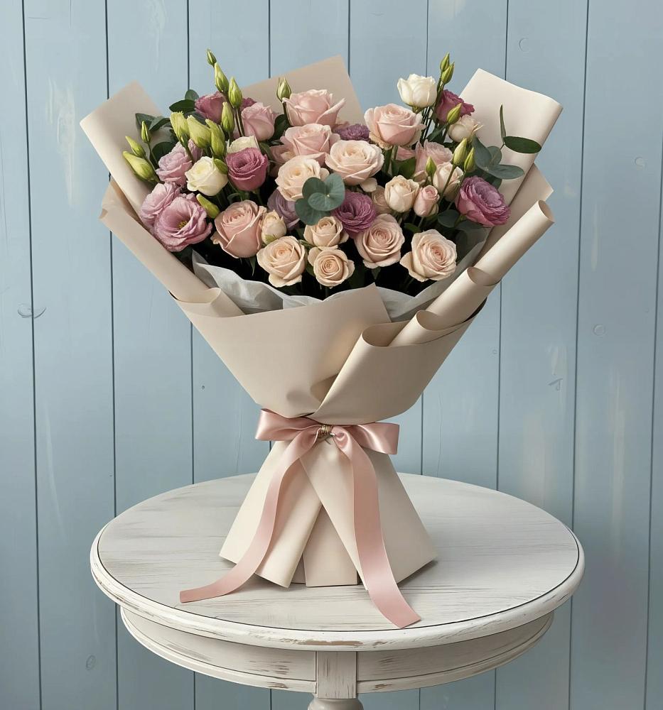 Букет цветов из: Розы и Лизиантусы в Забайкальске