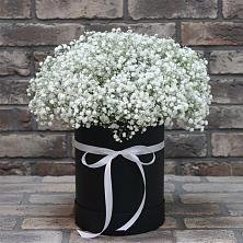 Цветочная композиция из Гипсофила в шляпной коробке в Забайкальске